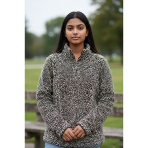 Weatherproof Vintage Womens Sherpa Pullover Gray Size L soft fuzzy plush 1/4 zip